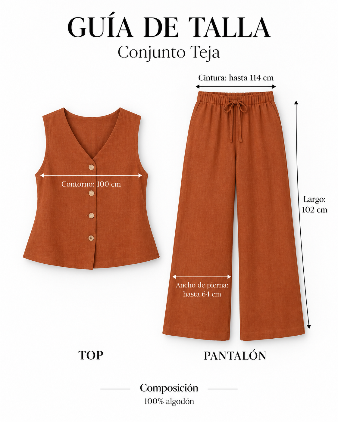 Guía de tallas Conjunto Teja