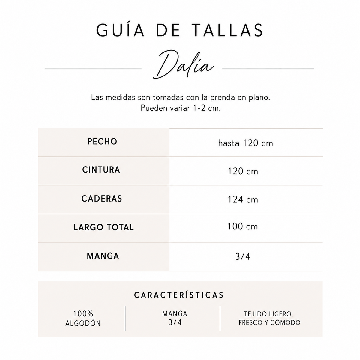 Guía de tallas Vestido Dalia