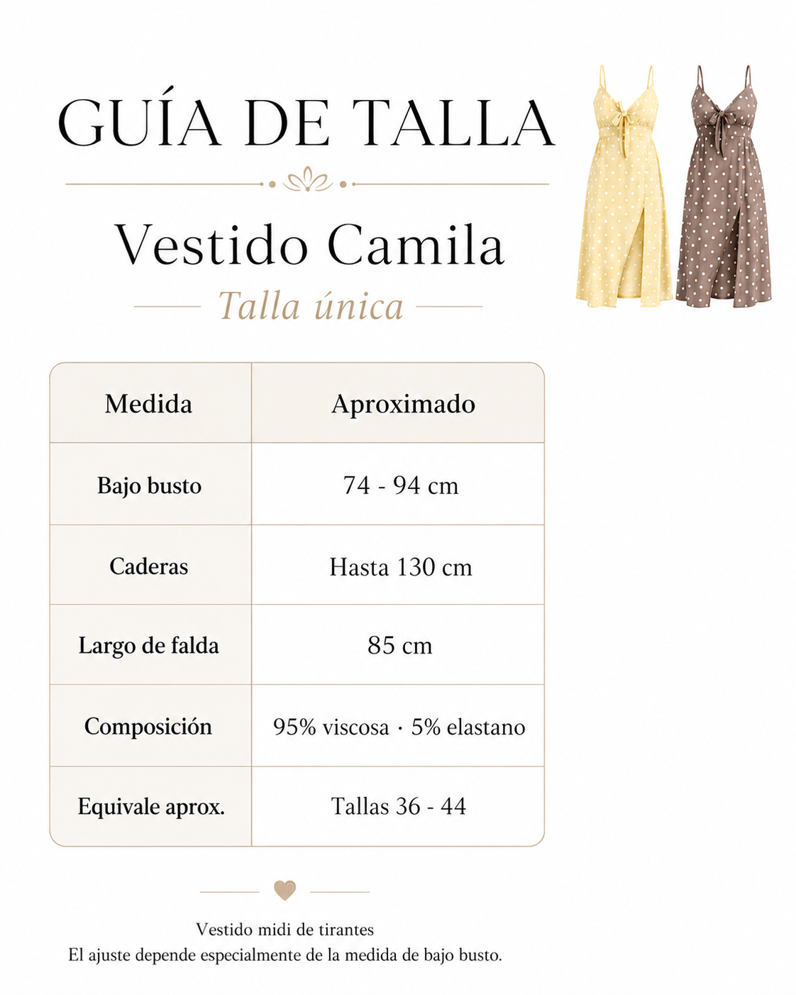 Guía de tallas Vestido Camila