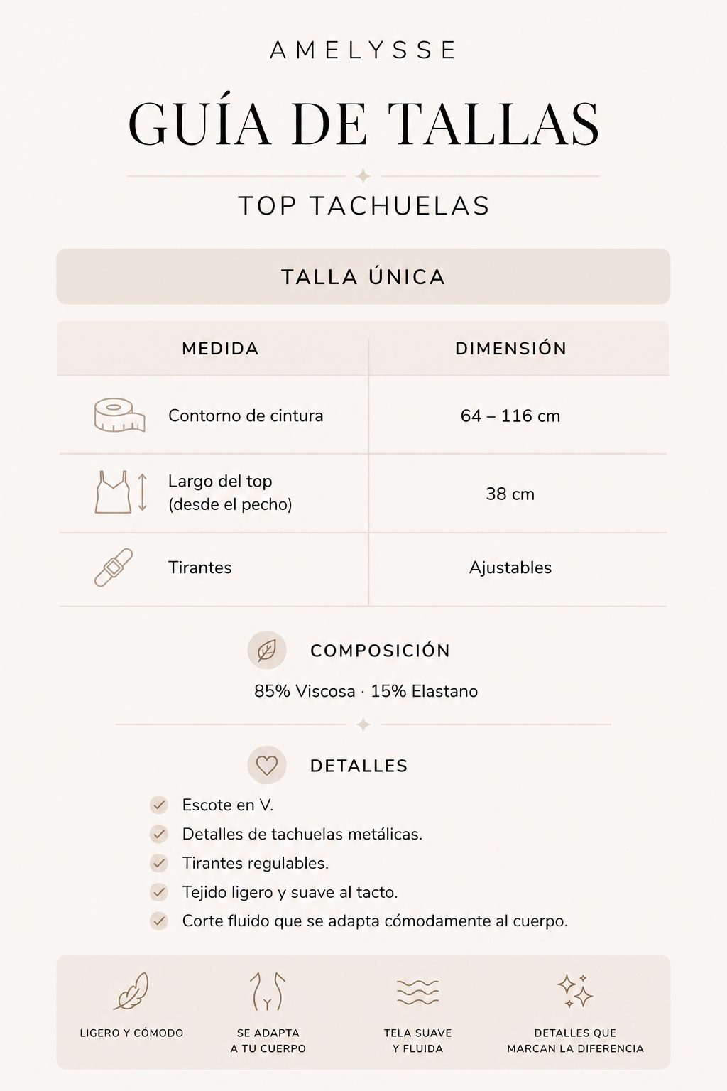 Guía de tallas Top Tachuelas