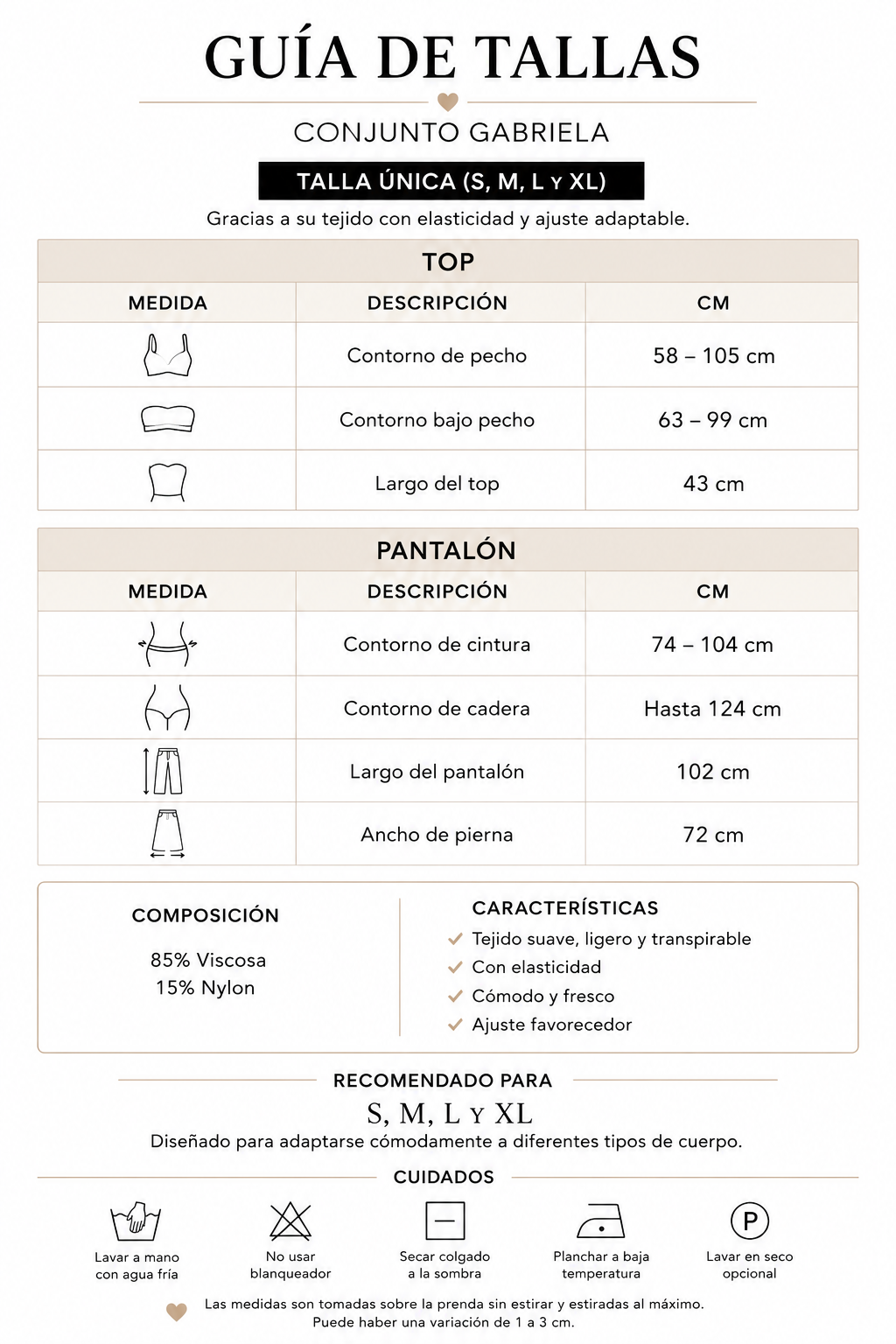 Guía de tallas Conjunto Gabriela