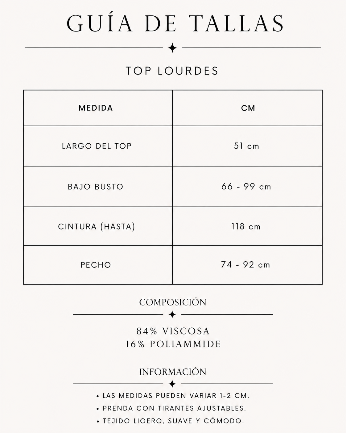 Guía de tallas Top  Lourdes