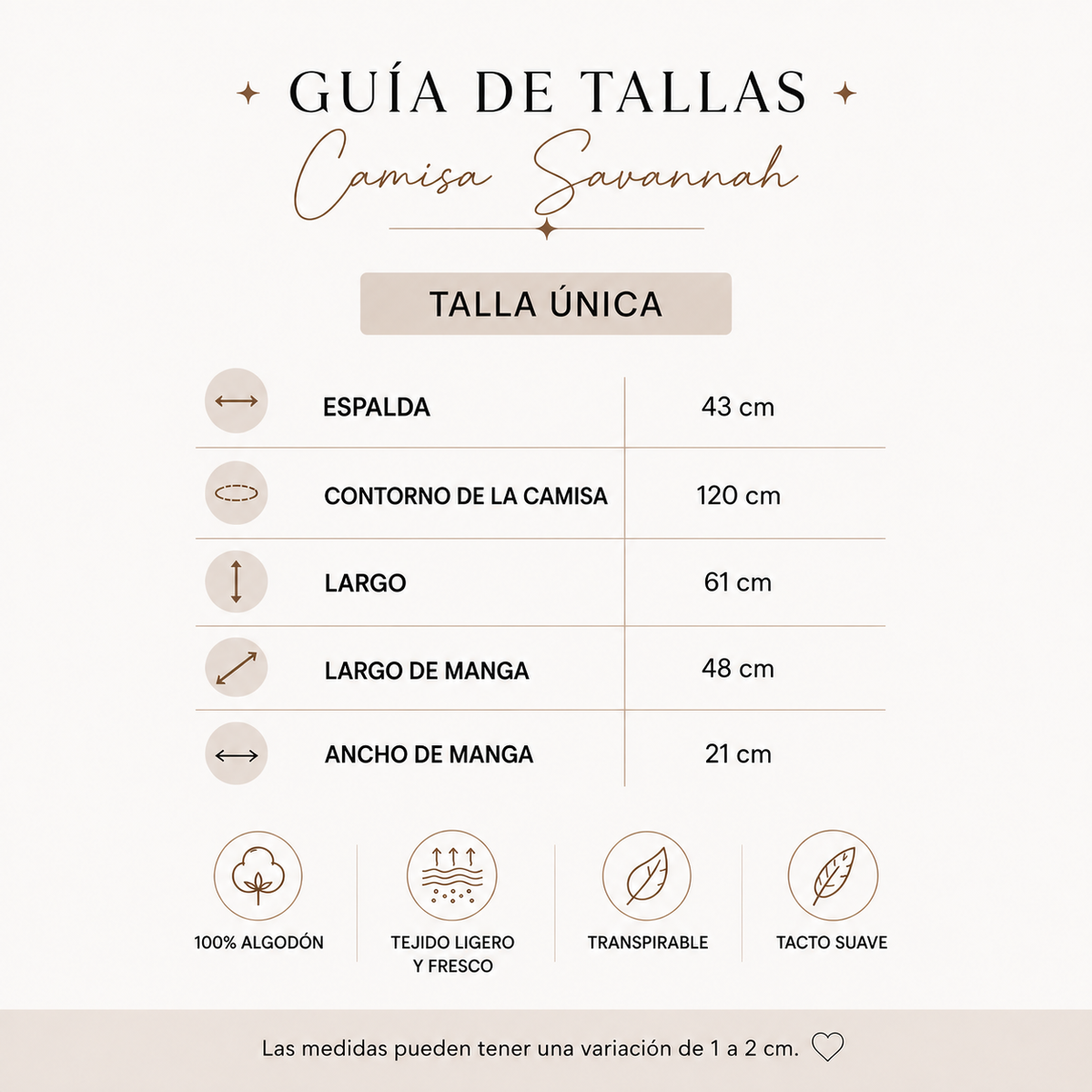 Guía de tallas Camisa Savannah