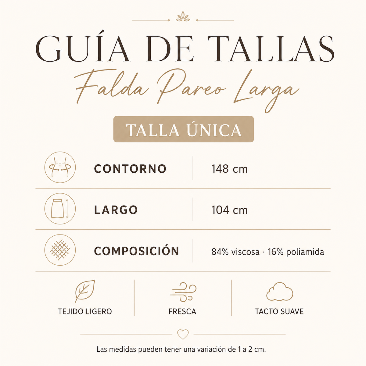 Guía de tallas Falda Pareo Larga